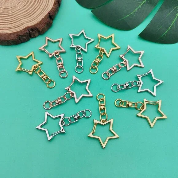 60Pcs Star Shaped Spring Snap Keychain Clip,3 Colors Metal Swivel Clasp Snap Hoo - Picture 2 of 7